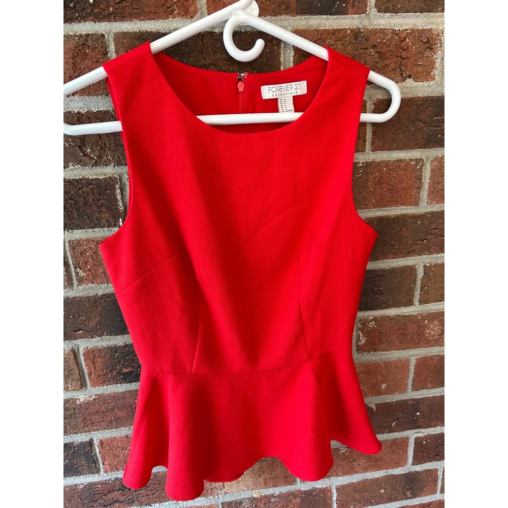 Forever 21 Essentials Red Peplum Top Sleeveless Textured Blouse Small